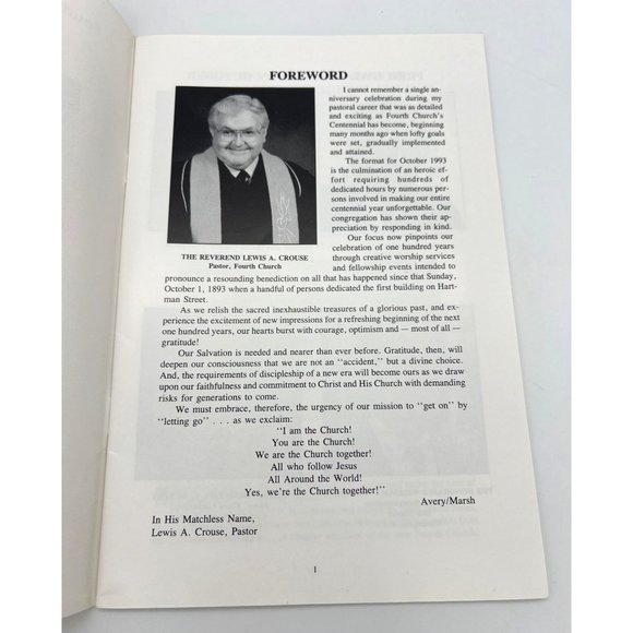 1993 Fourth United Methodist Church York PA Centennial Celebration Booklet - Picture 3 of 6
